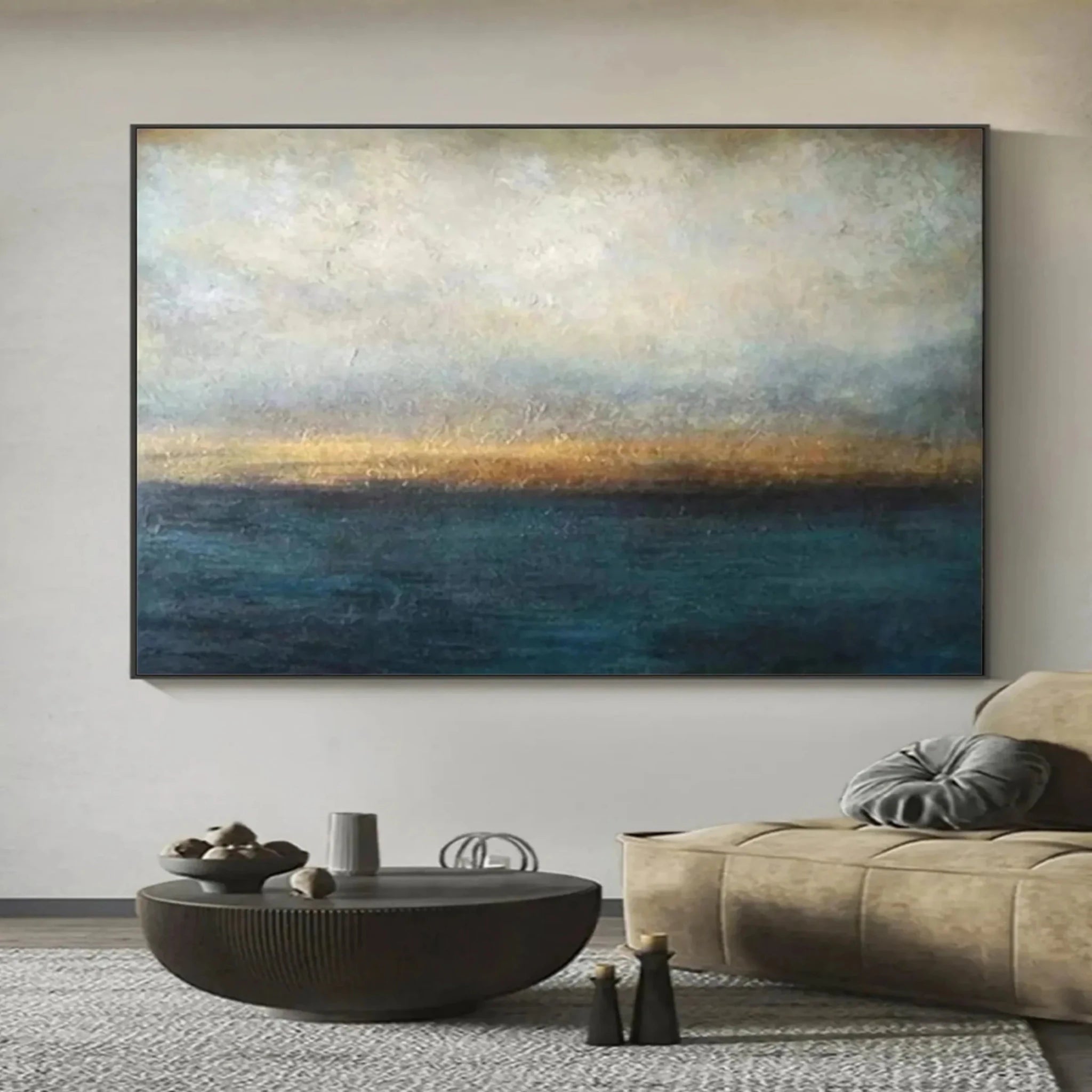 Deep Blue & Gold Impressionist Abstract Painting CY0071 - Viral Wall Art